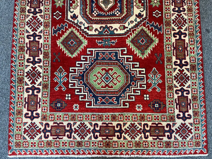 Kazak Geometric 4X6 Handmade Wool Rug # 12522