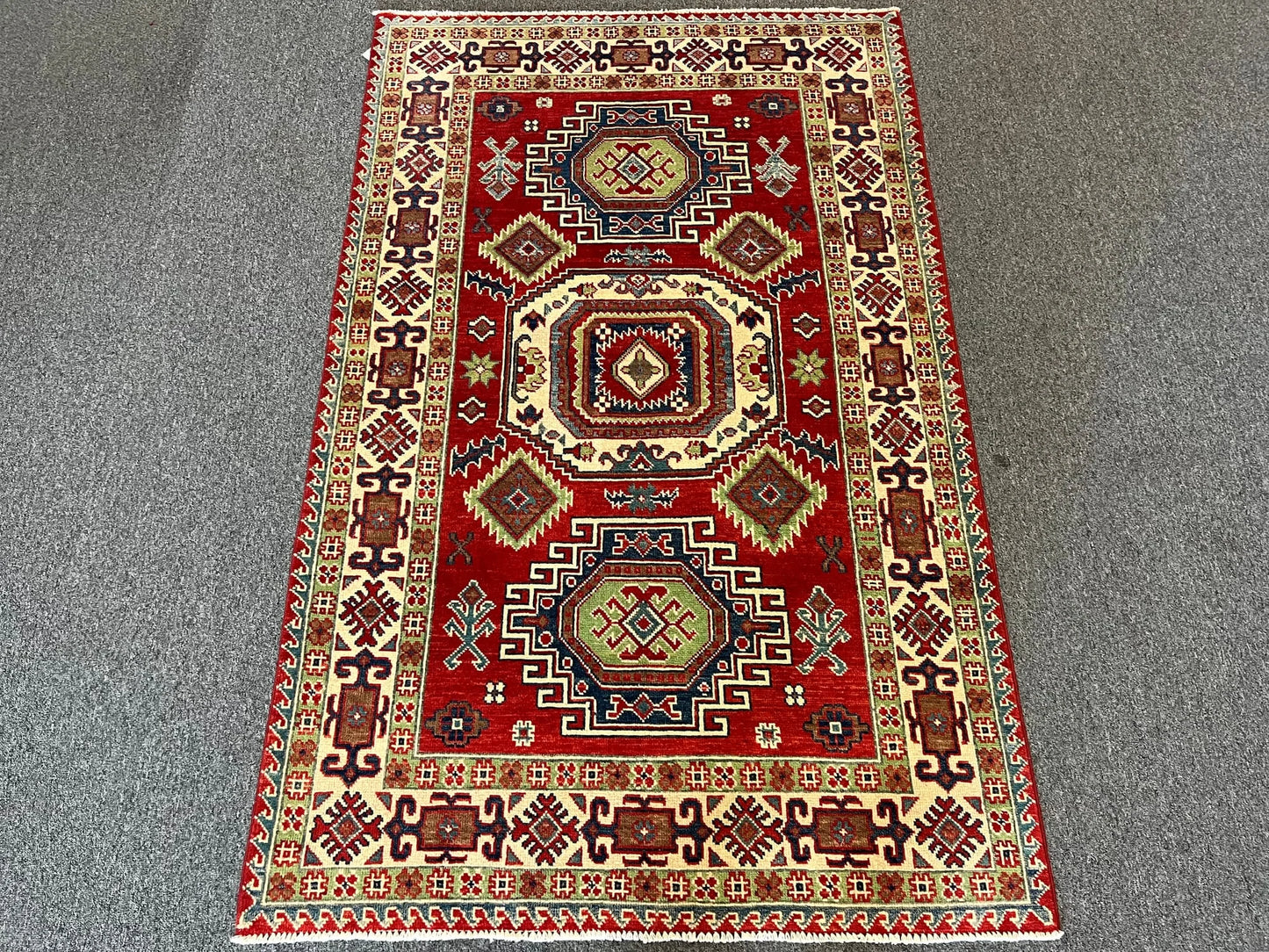 Kazak Geometric 4X6 Handmade Wool Rug # 12522