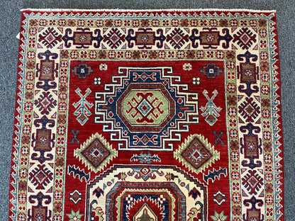 Kazak Geometric 4X6 Handmade Wool Rug # 12522