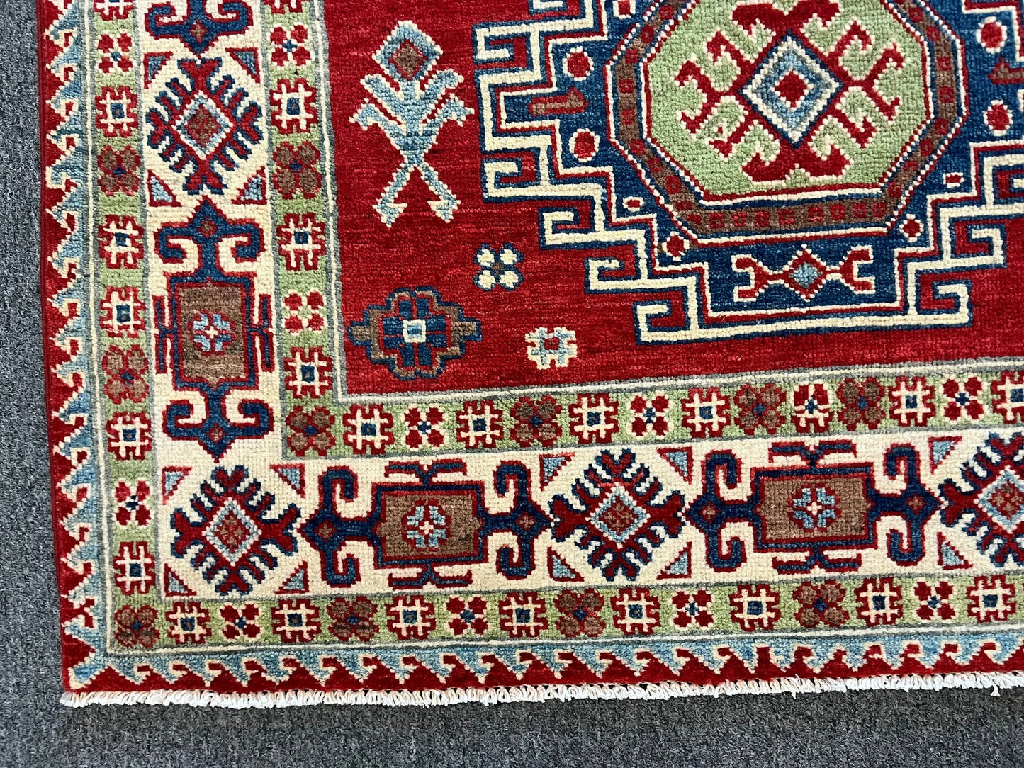 Kazak Geometric 4X6 Handmade Wool Rug # 12522