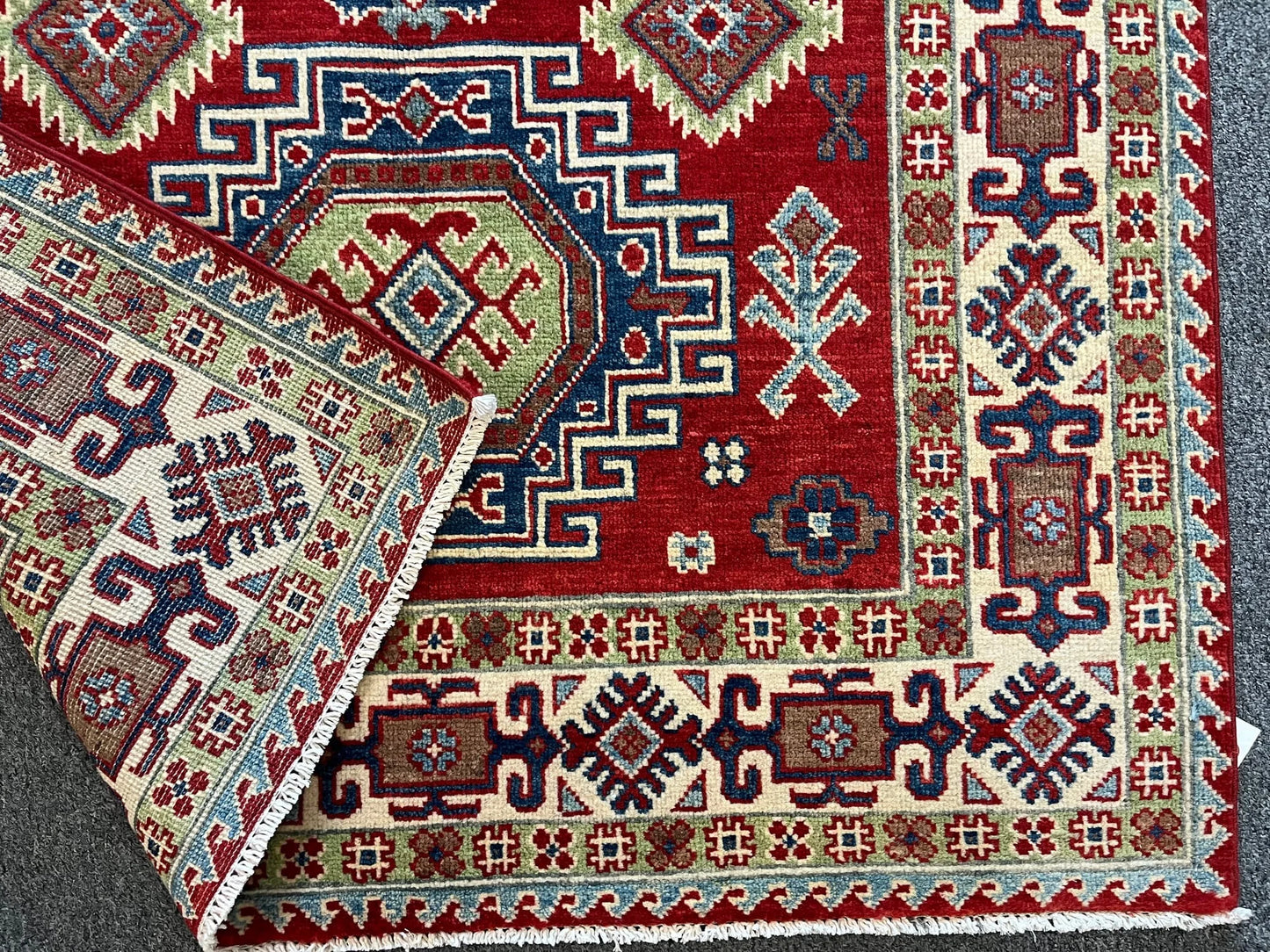 Kazak Geometric 4X6 Handmade Wool Rug # 12522