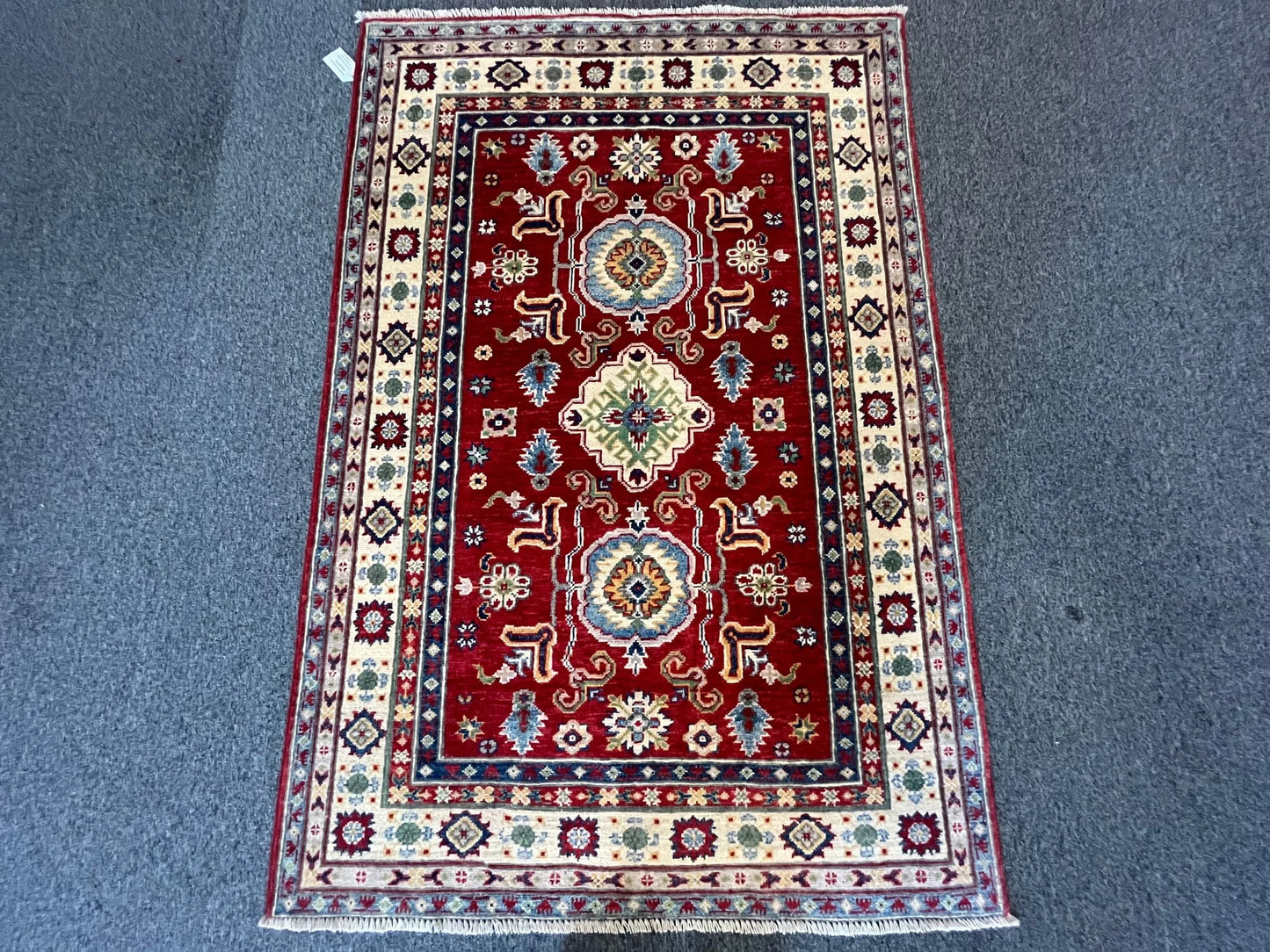 Kazak Geometric 4X6 Handmade Wool Rug # 12663