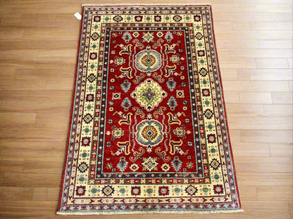 Kazak Geometric 4X6 Handmade Wool Rug # 12663