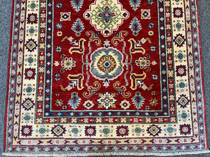 Kazak Geometric 4X6 Handmade Wool Rug # 12663