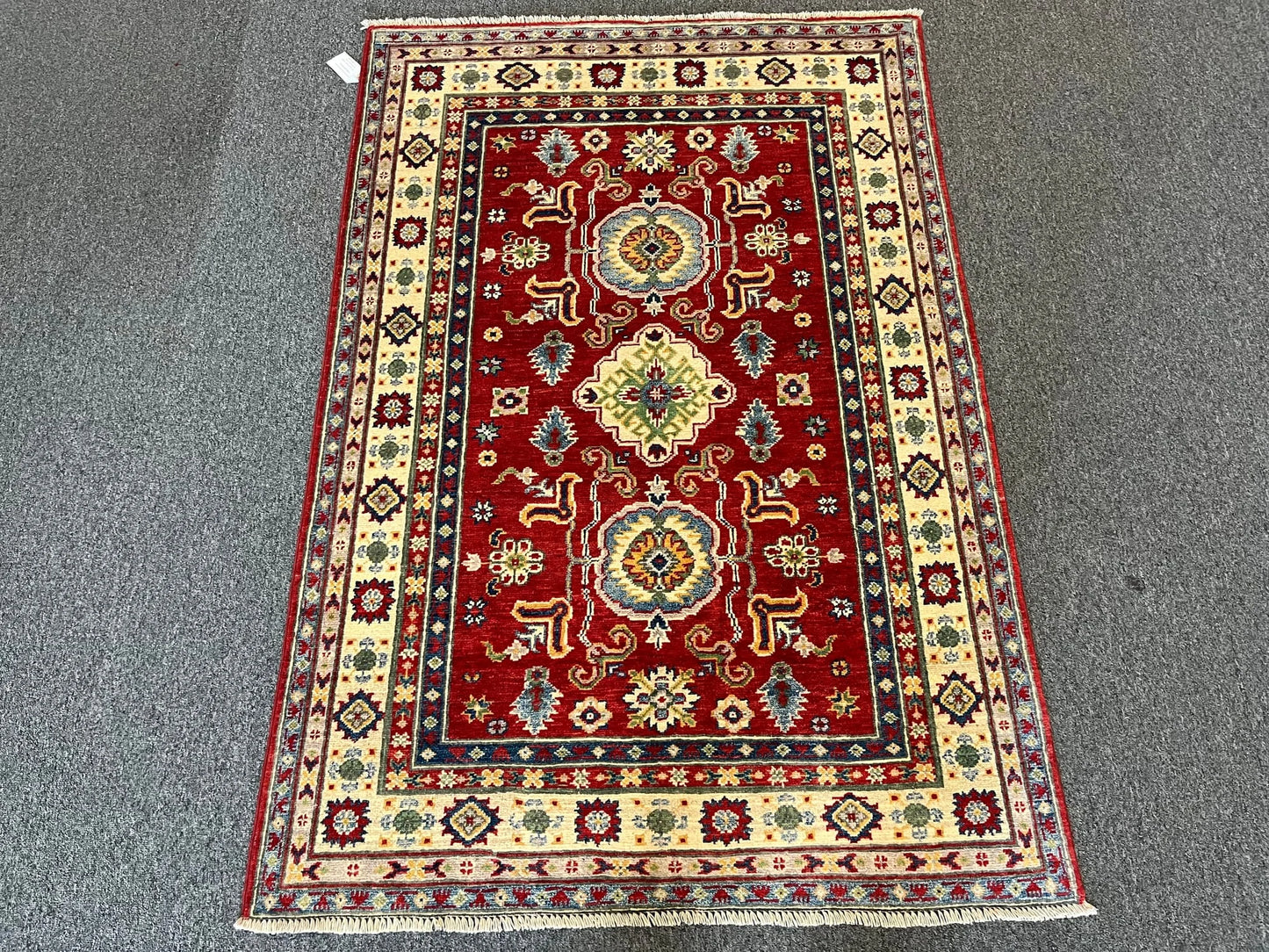 Kazak Geometric 4X6 Handmade Wool Rug # 12663