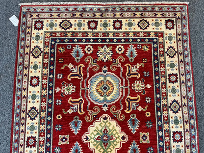 Kazak Geometric 4X6 Handmade Wool Rug # 12663