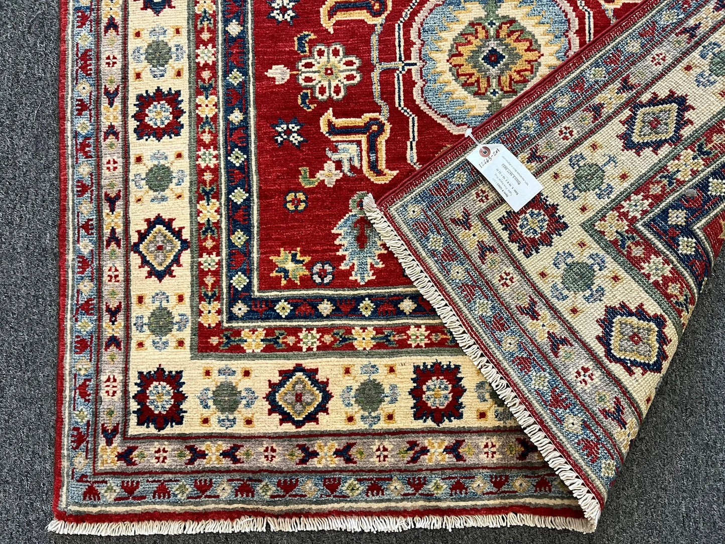 Kazak Geometric 4X6 Handmade Wool Rug # 12663