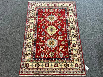 Kazak Geometric 4X6 Handmade Wool Rug # 12663