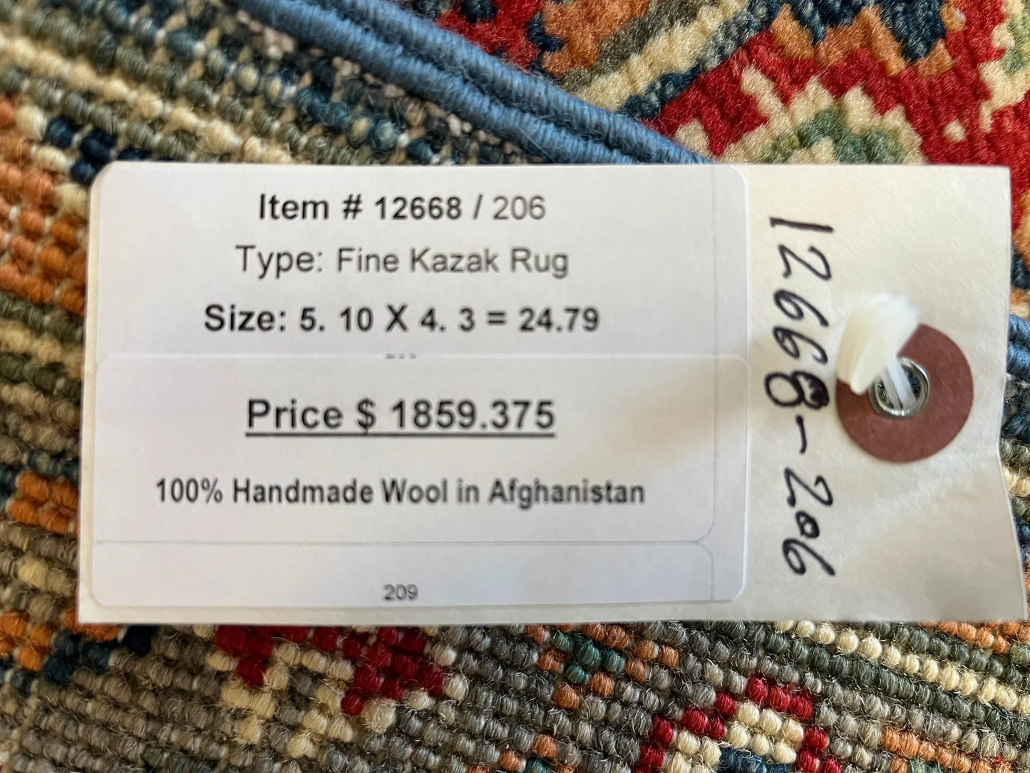 Kazak Geometric Light Blue 4X6 Handmade Wool Rug # 12668