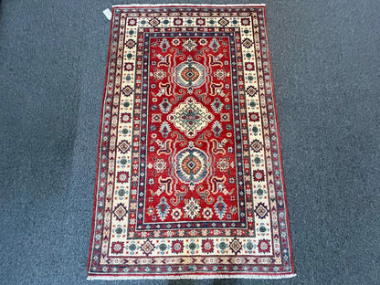 Kazak Geometric 4X6 Handmade Wool Rug # 12675