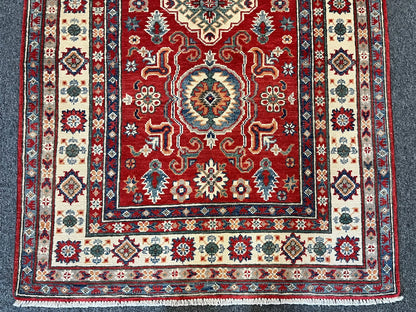 Kazak Geometric 4X6 Handmade Wool Rug # 12675