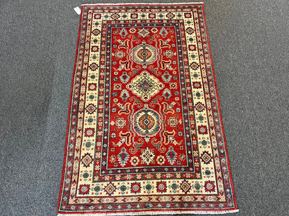 Kazak Geometric 4X6 Handmade Wool Rug # 12675