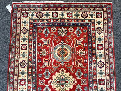 Kazak Geometric 4X6 Handmade Wool Rug # 12675