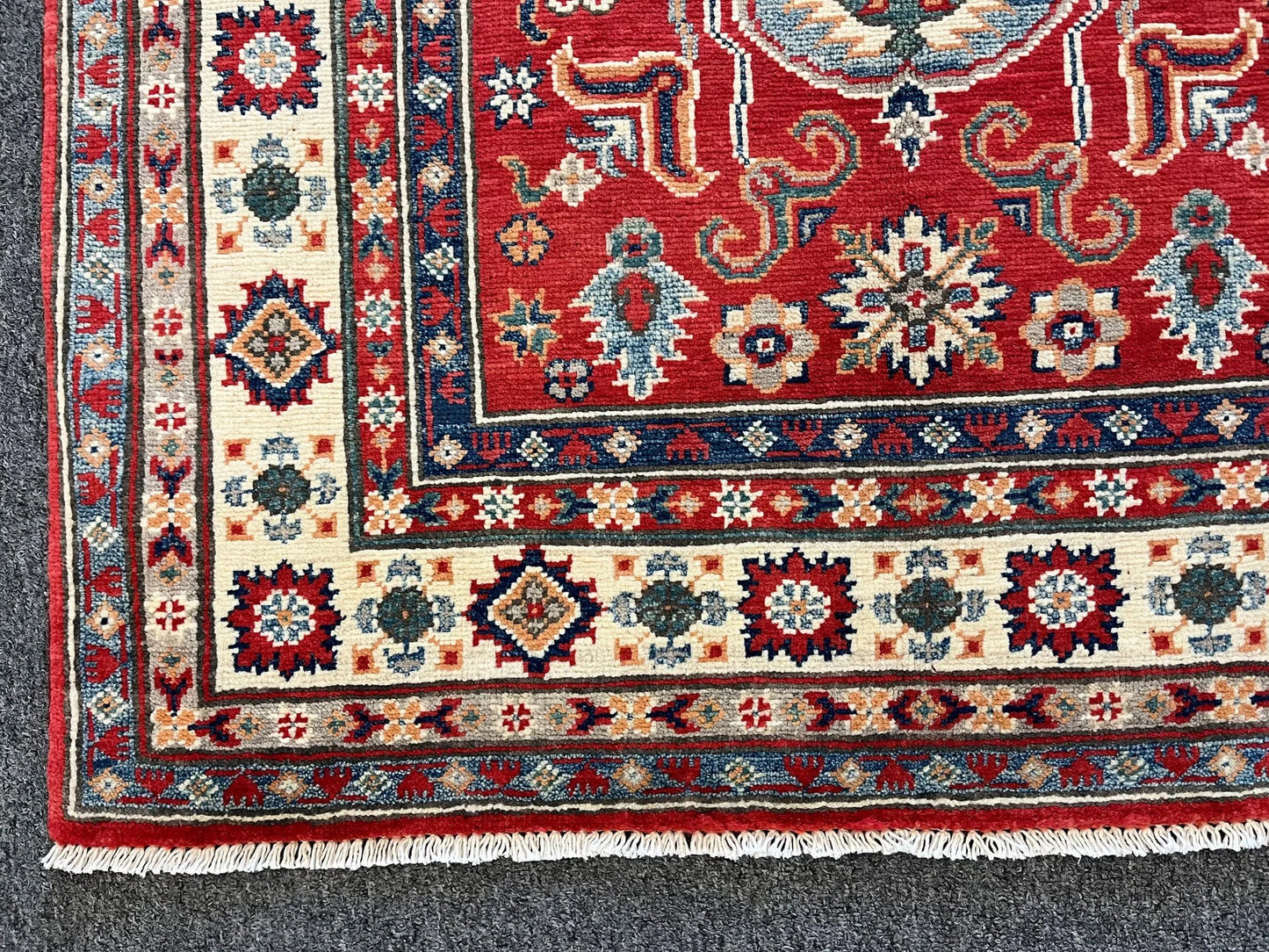 Kazak Geometric 4X6 Handmade Wool Rug # 12675