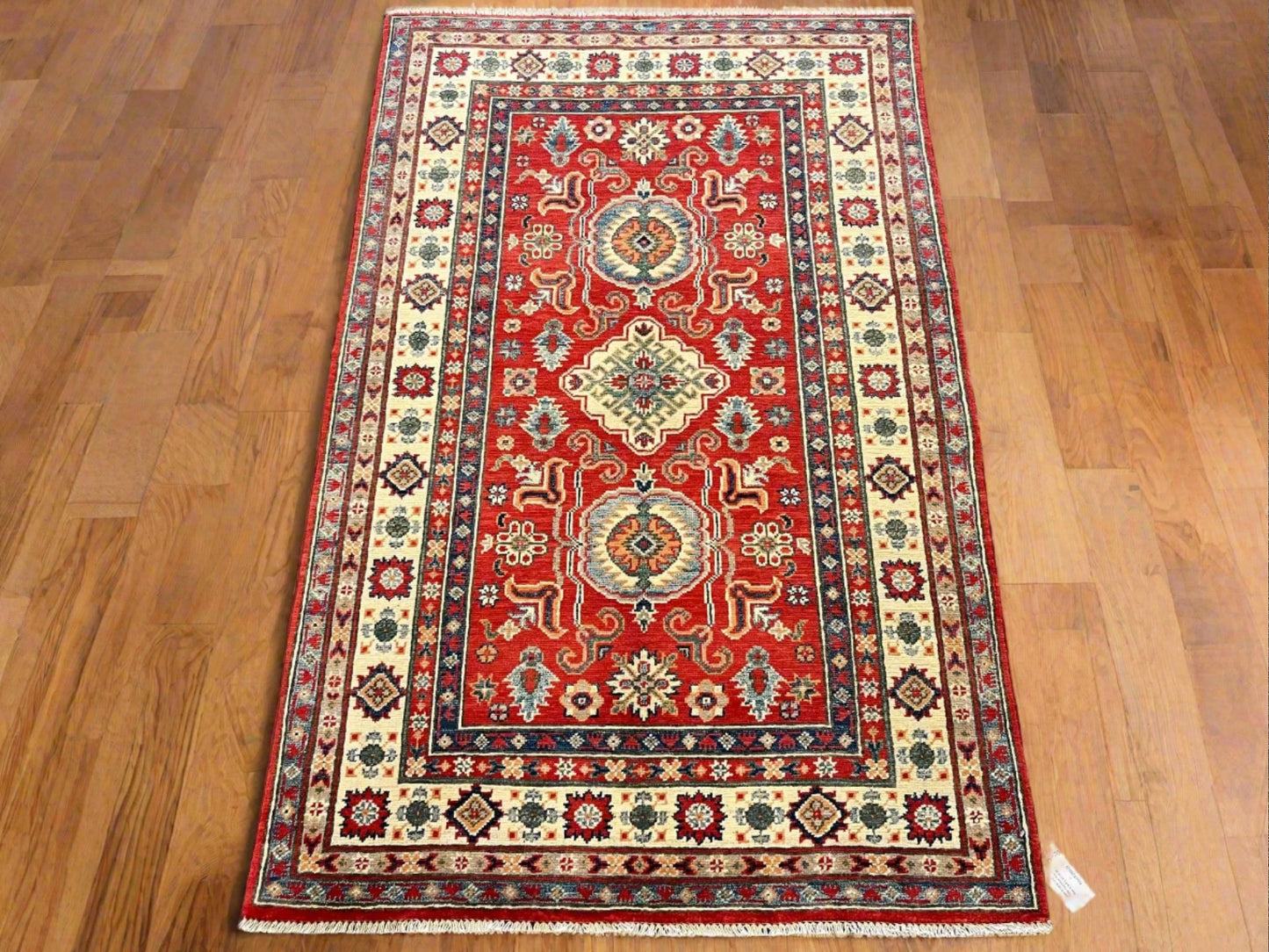 Kazak Geometric 4X6 Handmade Wool Rug # 12675