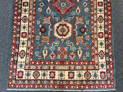 Kazak Light Blue Geometric 4X6 Handmade Wool Rug # 12716