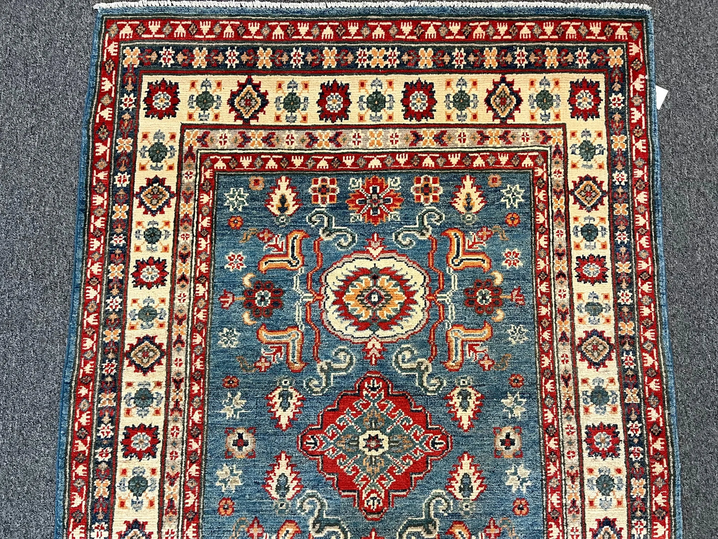 Kazak Light Blue Geometric 4X6 Handmade Wool Rug # 12716