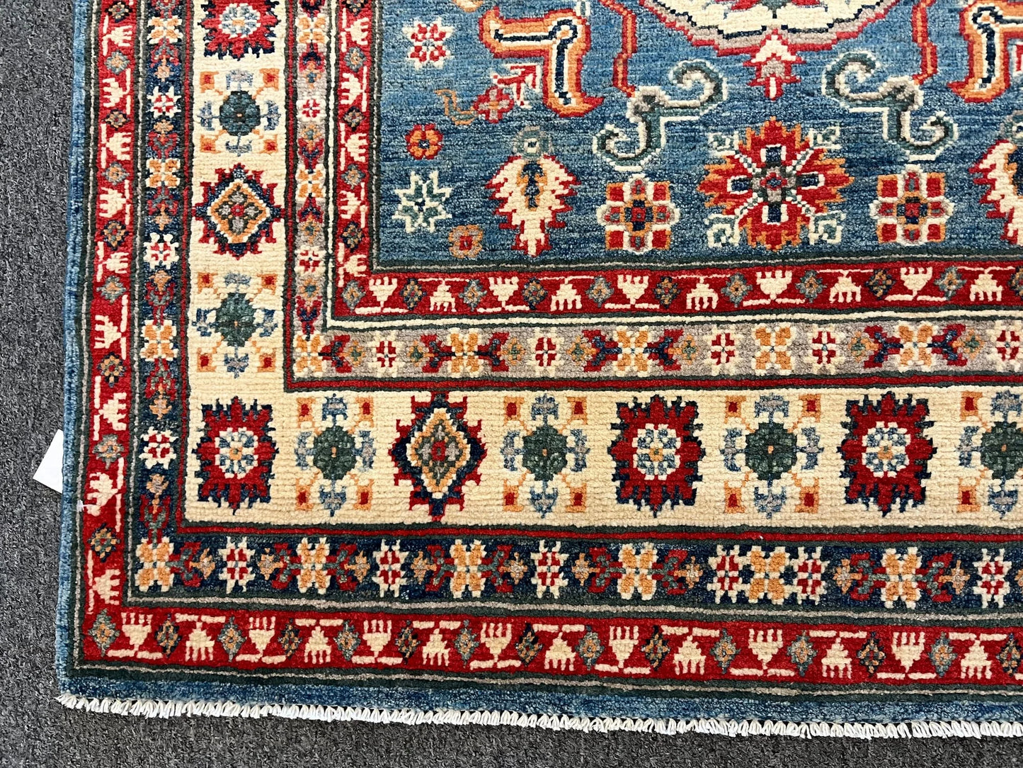 Kazak Light Blue Geometric 4X6 Handmade Wool Rug # 12716