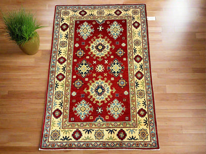 Kazak 3X5 Red Handmade Wool Rug # 12549