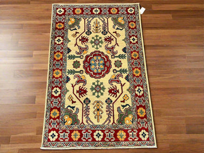 Kazak Beige 3X5 Handmade Wool Rug # 12552