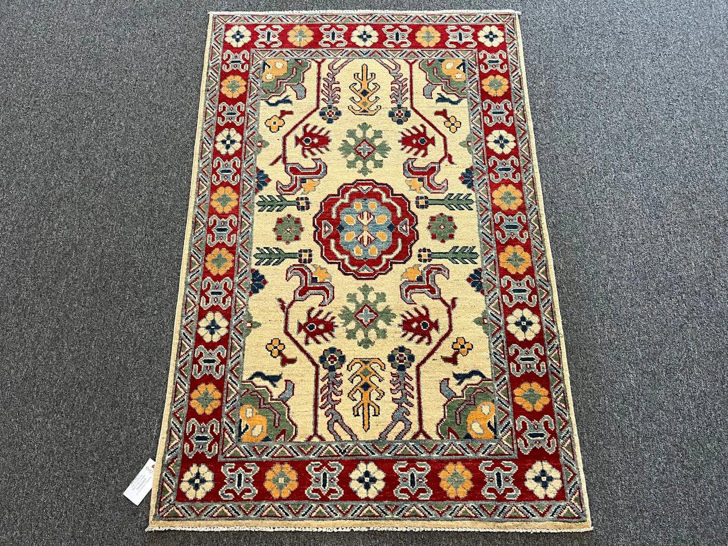 Kazak Beige 3X5 Handmade Wool Rug # 12552