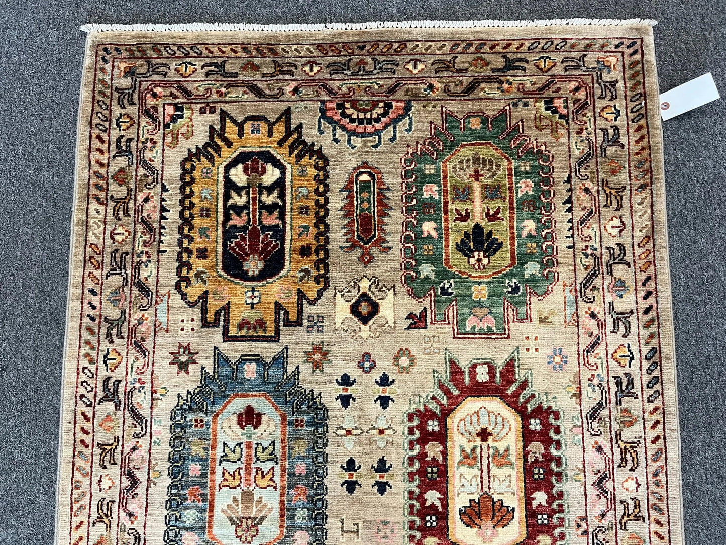 Tribal Ivory 3X5 Handmade Wool Rug # 12867