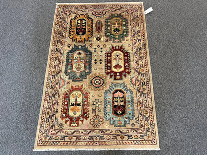 Tribal Ivory 3X5 Handmade Wool Rug # 12867