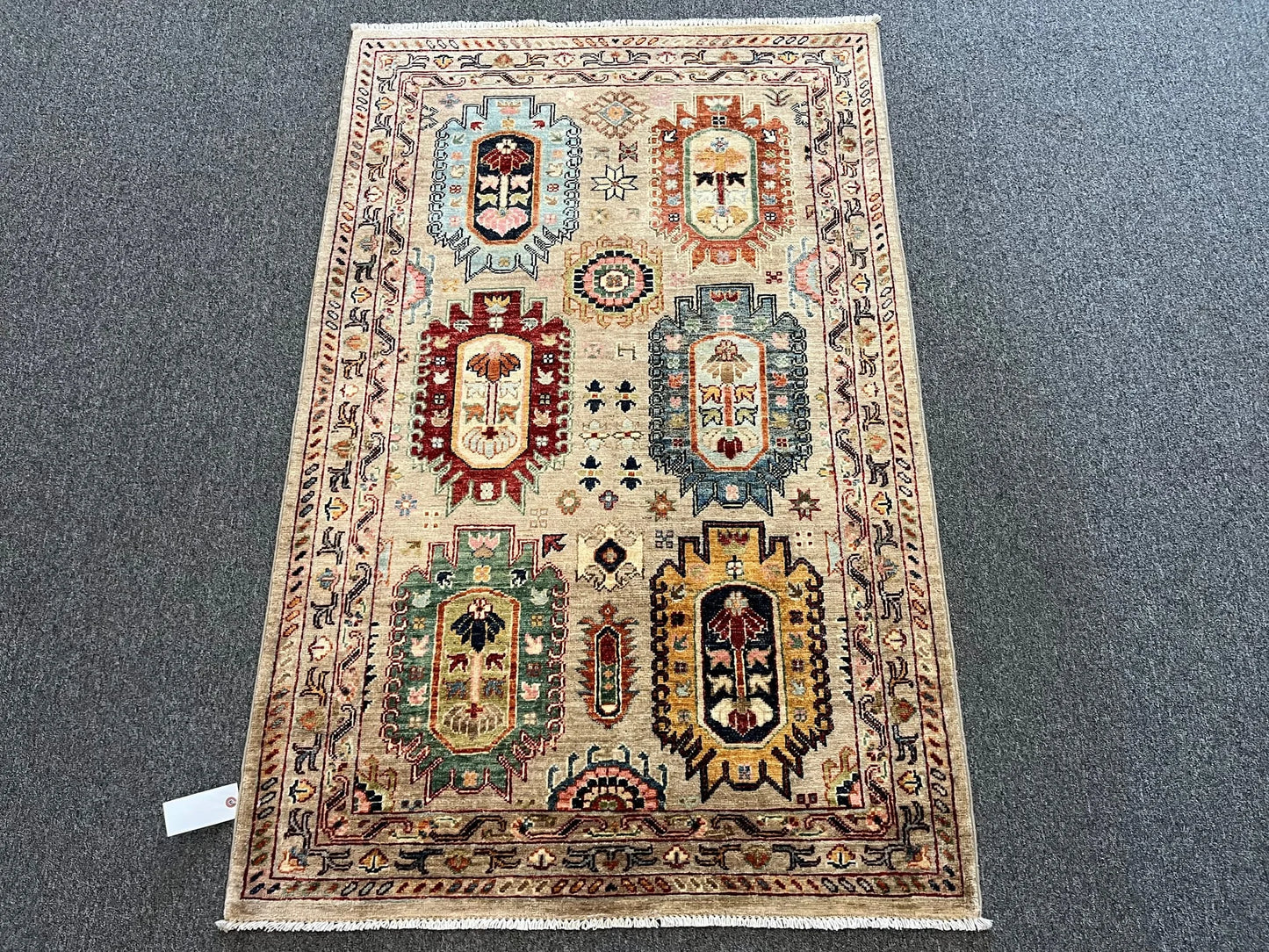 Tribal Ivory 3X5 Handmade Wool Rug # 12867