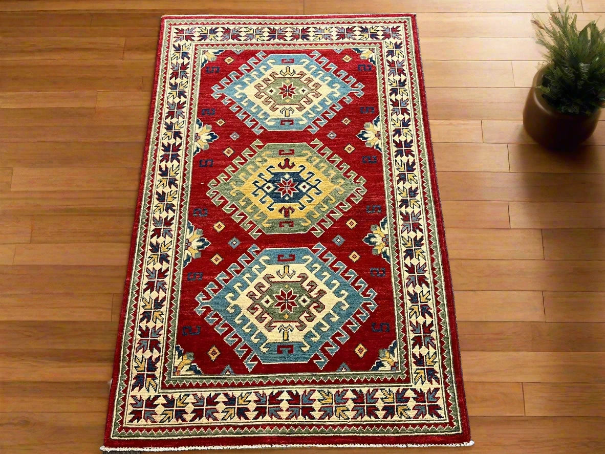 Kazak Red 3X5 Handmade Wool Rug # 12553