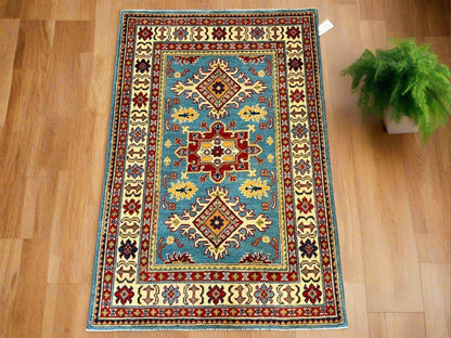 Kazak Light Blue 3X5 Handmade Wool Rug # 12551