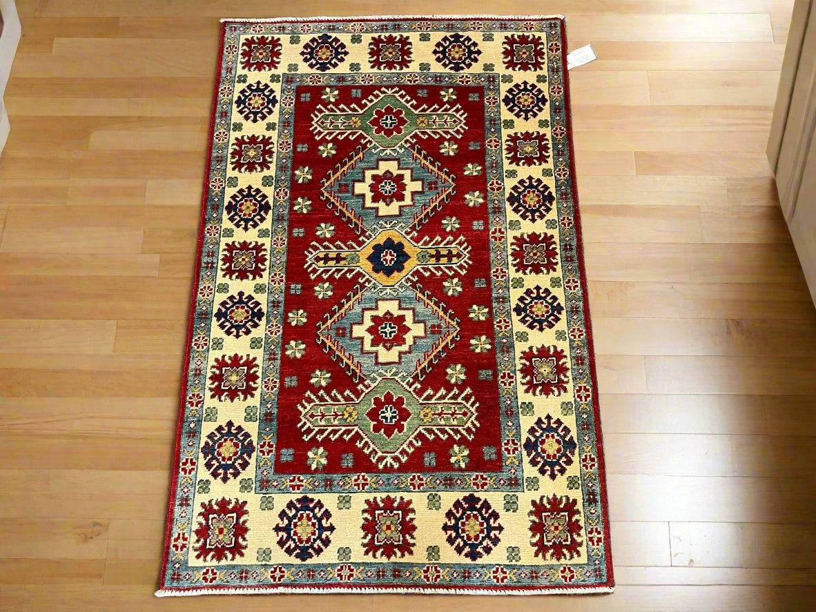 Kazak Red 3X5 Handmade Wool Rug # 12558