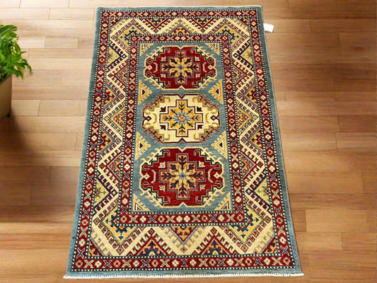 Kazak Light Blue 3X5 Handmade Wool Rug # 12557