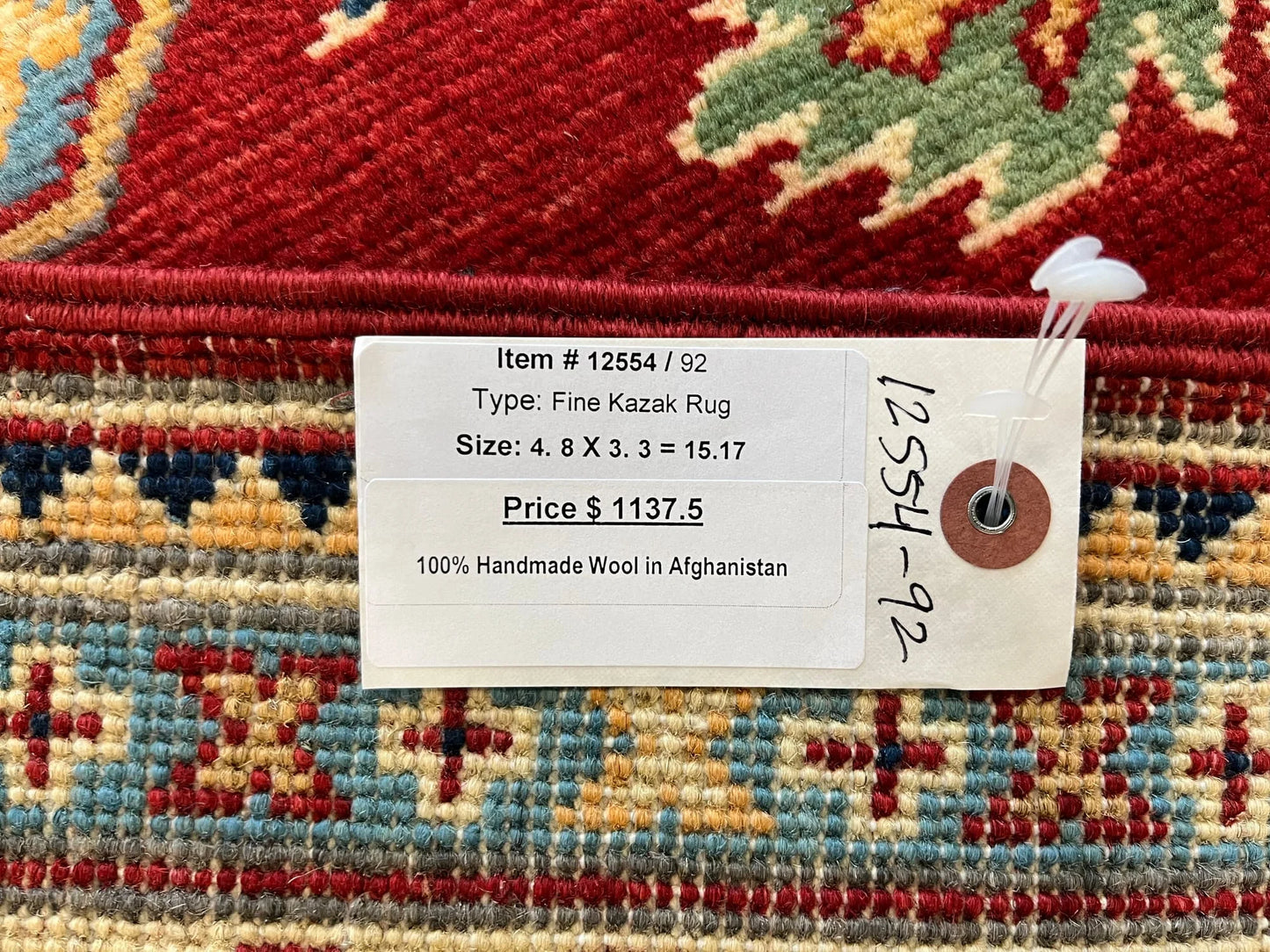 Kazak Red 3X5 Handmade Wool Rug # 12554