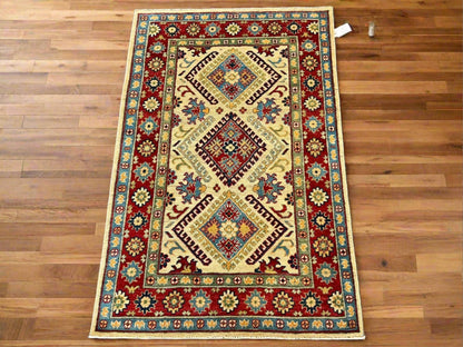 Kazak Beige 3X5Handmade Wool Rug # 12544