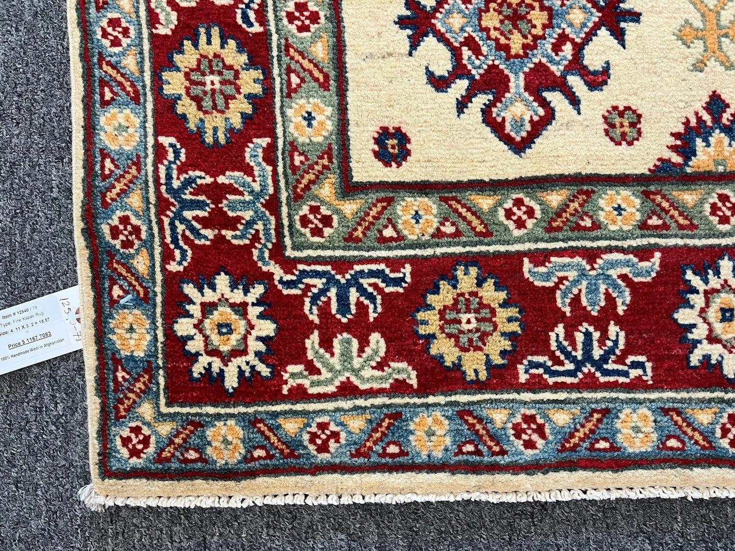 Kazak Beige 3X5 Handmade Wool Rug # 12540