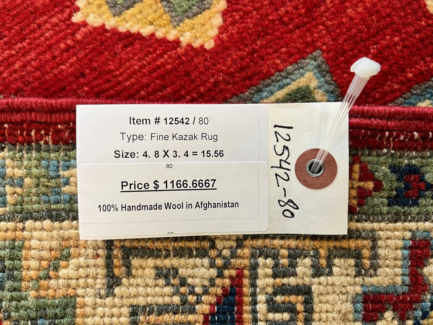 Kazak Red 3X5 Handmade Wool Rug # 12542