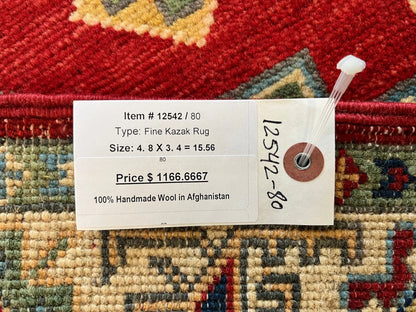 Kazak Red 3X5 Handmade Wool Rug # 12542