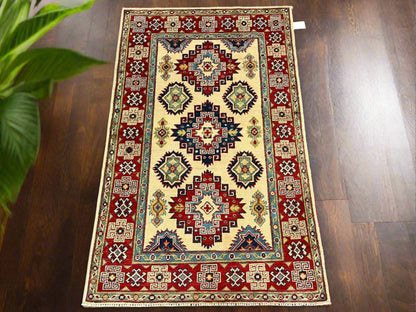 Kazak Beige 3X5 Handmade Wool Rug # 12543