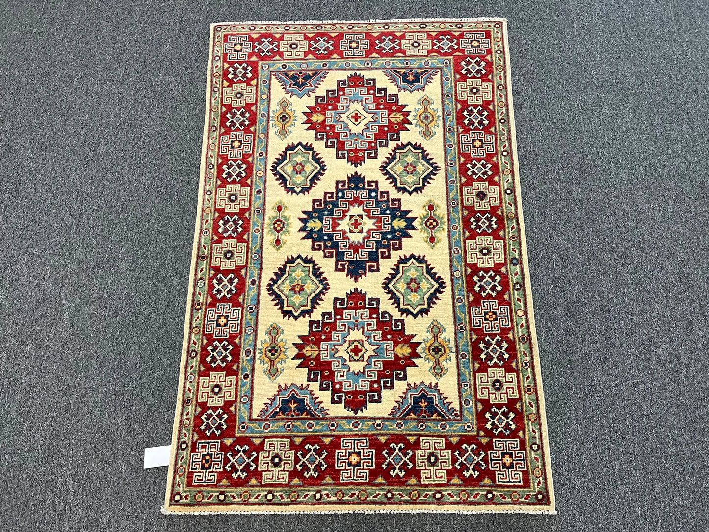 Kazak Beige 3X5 Handmade Wool Rug # 12543