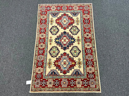 Kazak Beige 3X5 Handmade Wool Rug # 12543