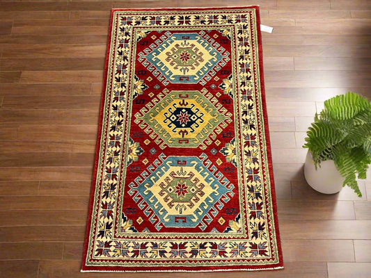 Kazak Red 3X5 Handmade Wool Rug # 12559