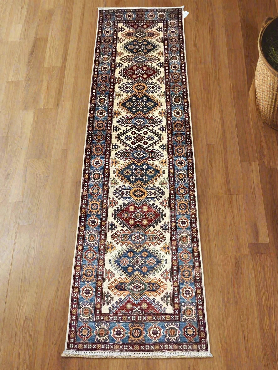 Runner Super Kazak Beige 2' 8"X9' Handmade Wool Rug # 12752