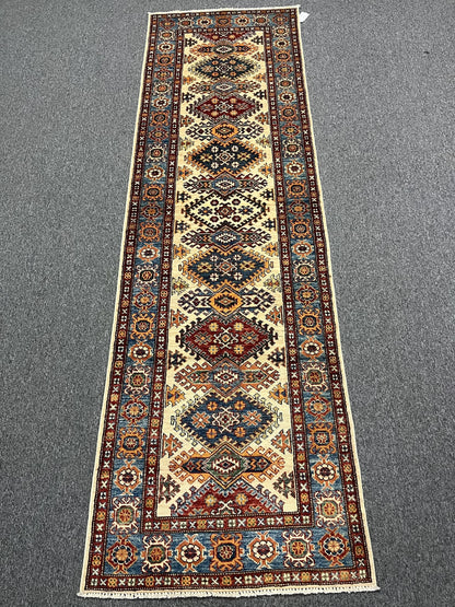 Runner Super Kazak Beige 2' 8"X9' Handmade Wool Rug # 12752