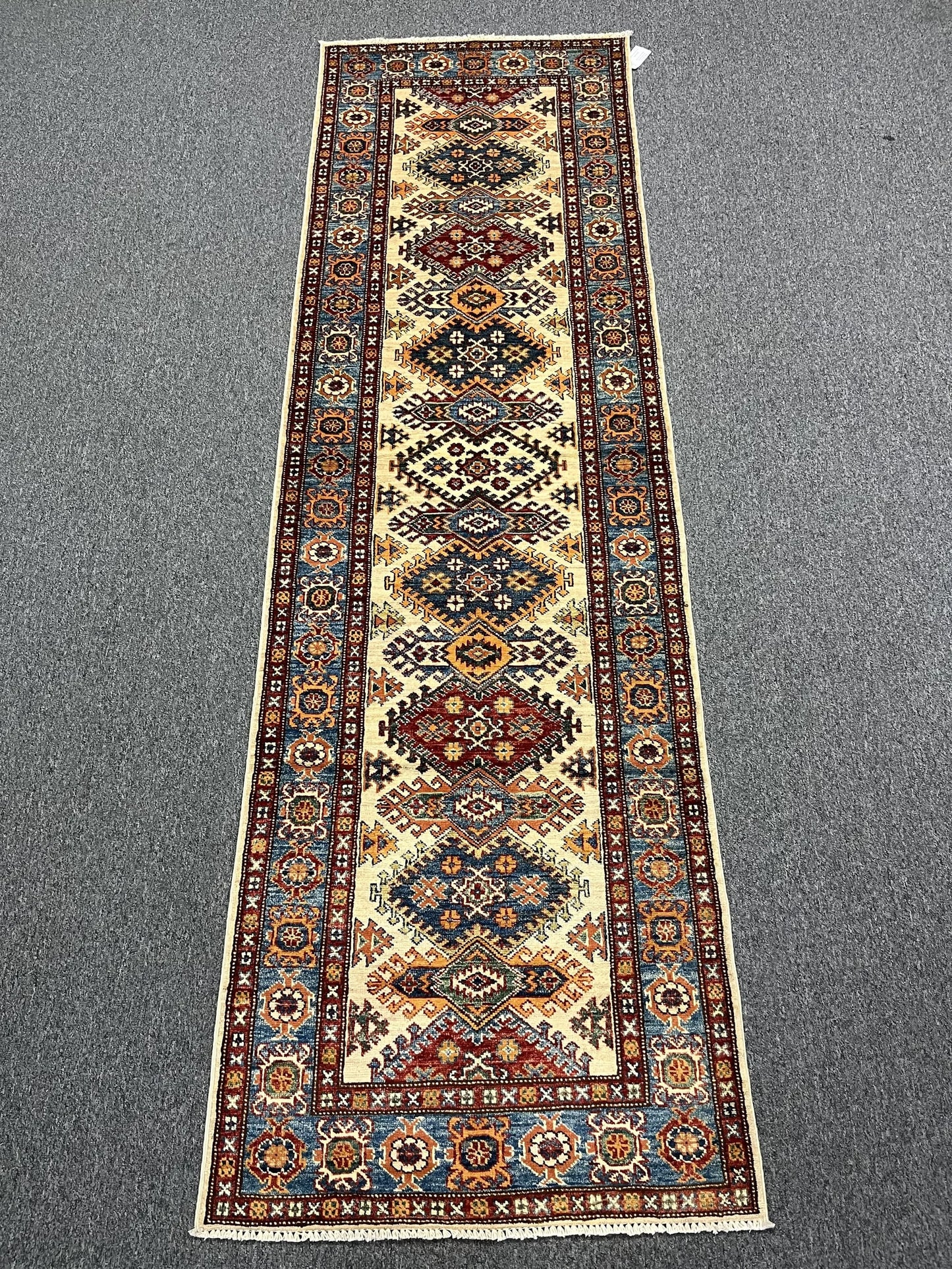 Runner Super Kazak Beige 2' 8"X9' Handmade Wool Rug # 12752