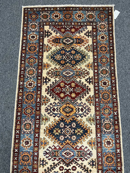 Runner Super Kazak Beige 2' 8"X9' Handmade Wool Rug # 12752