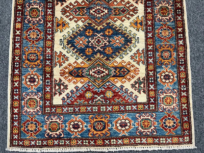 Runner Super Kazak Beige 2' 8"X9' Handmade Wool Rug # 12752