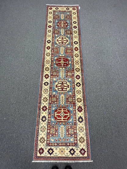 Kazak Light Blue 2' 7"X10 Handmade Wool Runner Rug # 12497