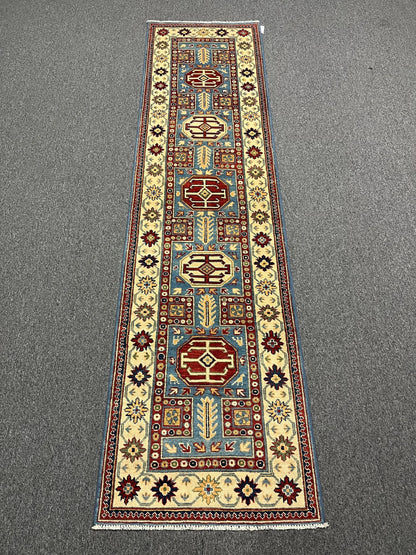 Kazak Light Blue 2' 7"X10 Handmade Wool Runner Rug # 12497