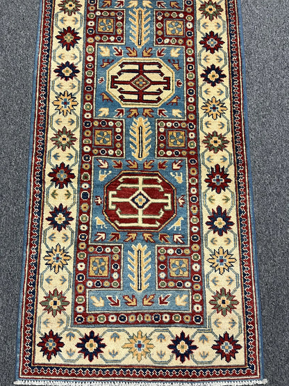 Kazak Light Blue 2' 7"X10 Handmade Wool Runner Rug # 12497