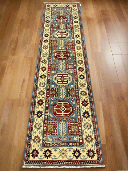 Kazak Light Blue 2' 7"X10 Handmade Wool Runner Rug # 12497